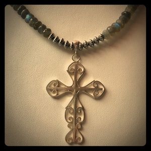 Labradorite and sterling cross necklace